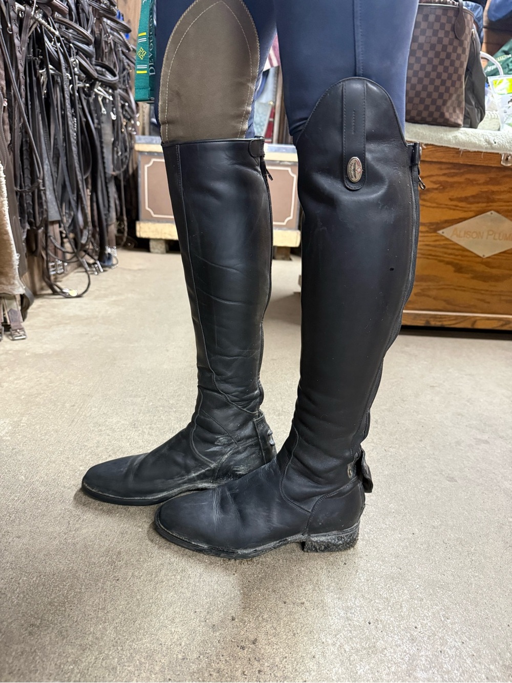Tall Black Leather Riding Boots